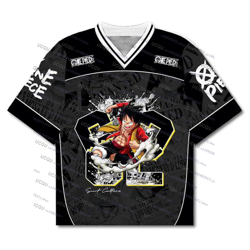 2025 One Piece Luffy Anime camiseta de fútbol Vintage verano mujeres hombres chico de gran tamaño transpirable Jersey deporte Bandai Cosplay camiseta