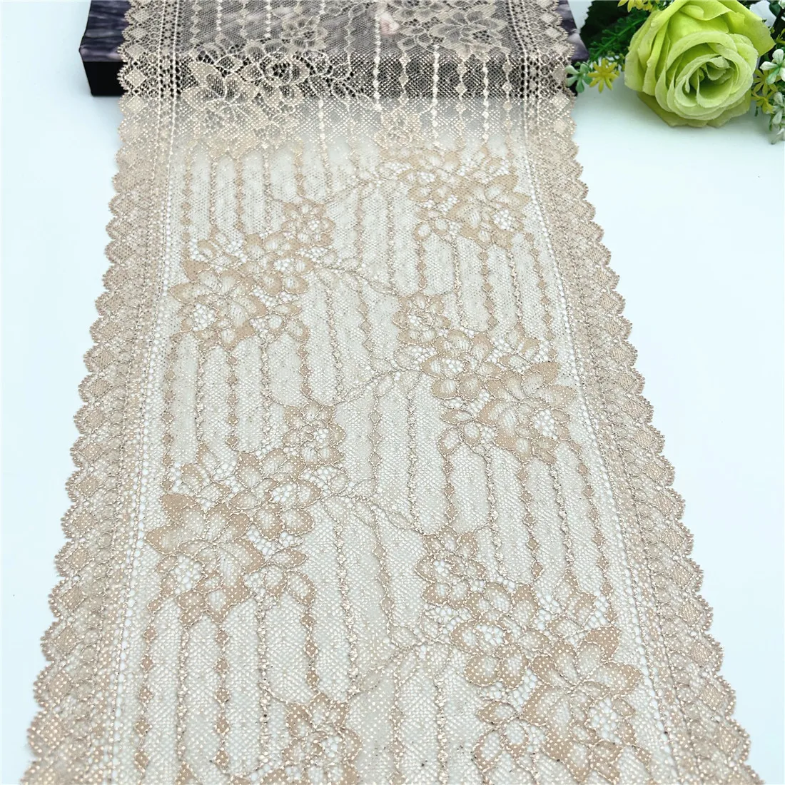 3y/lot Breite 23cm Apricot Schimmer Elastische Stretch Spitze Für DIY Rock Deco Nähen Kleidungsstück Kleid Hochzeit Hülse stoff Dessous