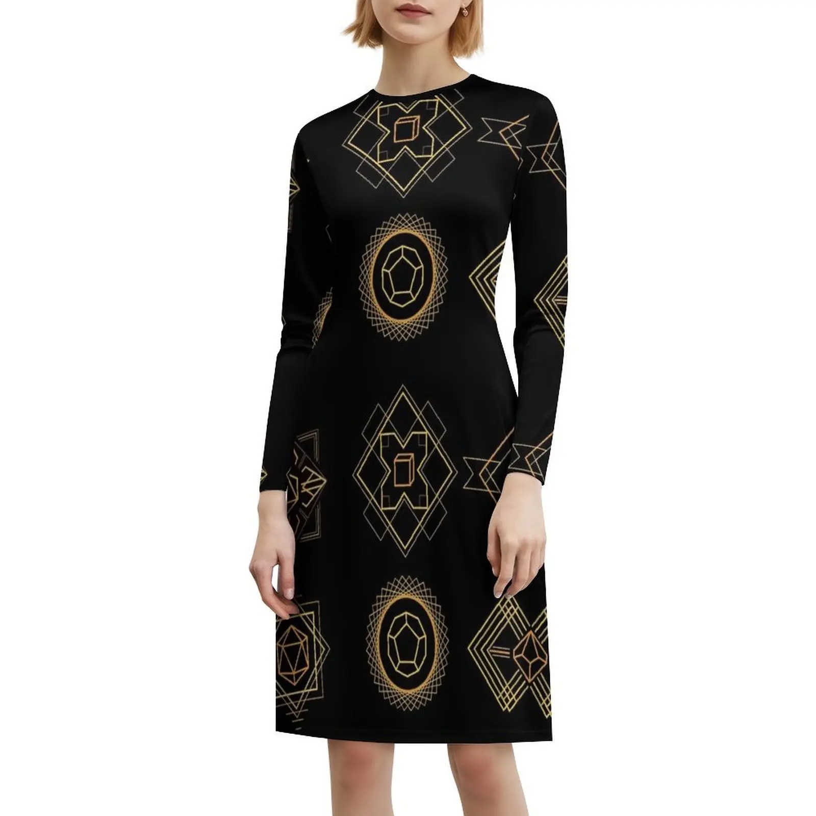 آرت ديكو النرد فستان على الطراز الكوري للنساء فستان كاجوال أنيق للحفلات أو الارتداء اليومي Dnd D النرد والفن D20 D12 D10 D8 D6 #6