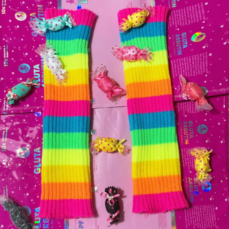 Original Design Y2K Colorful Striped Women's Leg Warmers Autumn New Fashion Personality Sweet Cute Versatile Warm Socks Ladies
