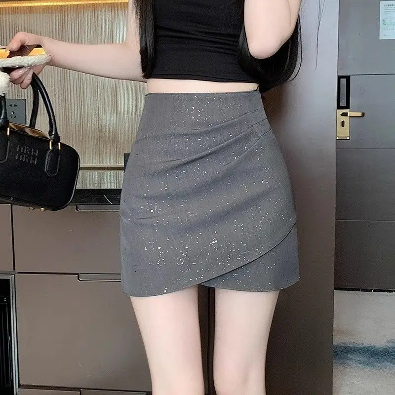 

Skirts Womens Denim Chain Buttoned Mini Skirt for Trend Market Urban Punk Statement Sparkle Pocket Adjustable Youth Clubwear