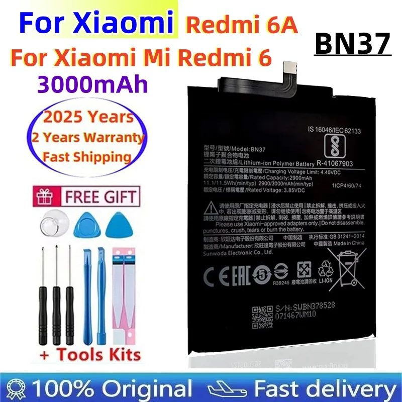 

Original Replacement Battery For Xiaomi Mi Redmi6 Redmi 6A Redrice 6 BN37 Genuine Phone Battery 3000mAh+Tools Kits