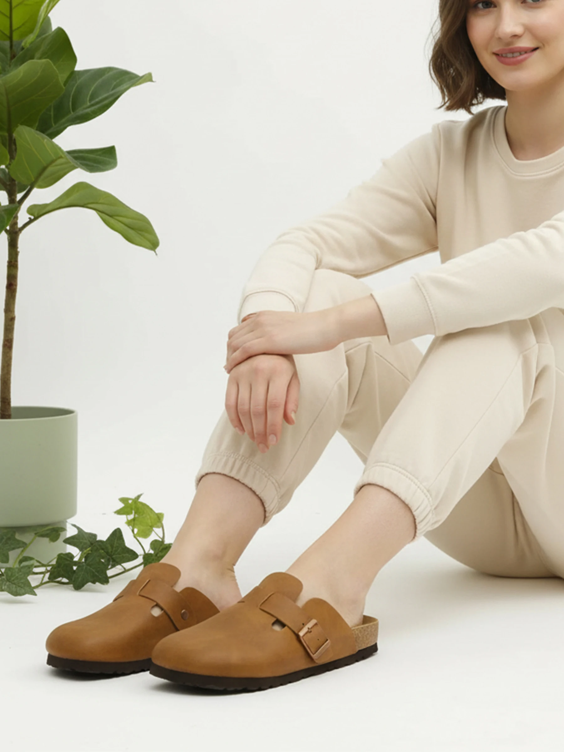 Women's Genuine Leather Waterproof Mule Sandals With Adjustable Strap_voghion.com