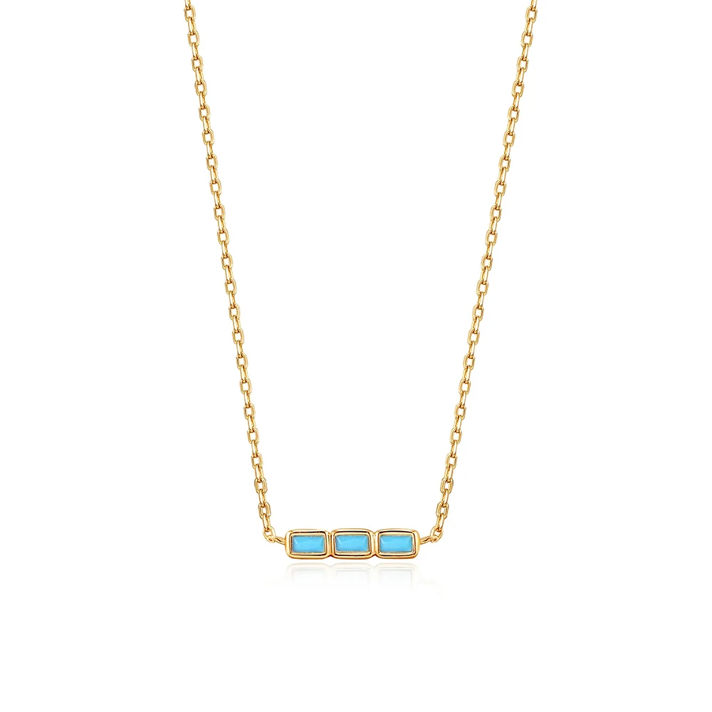 

925 Sterling Silver Turquoise Square Single Row Pendant Necklace For Women Fashion Versatile Clavicle Chain Necklace Gift