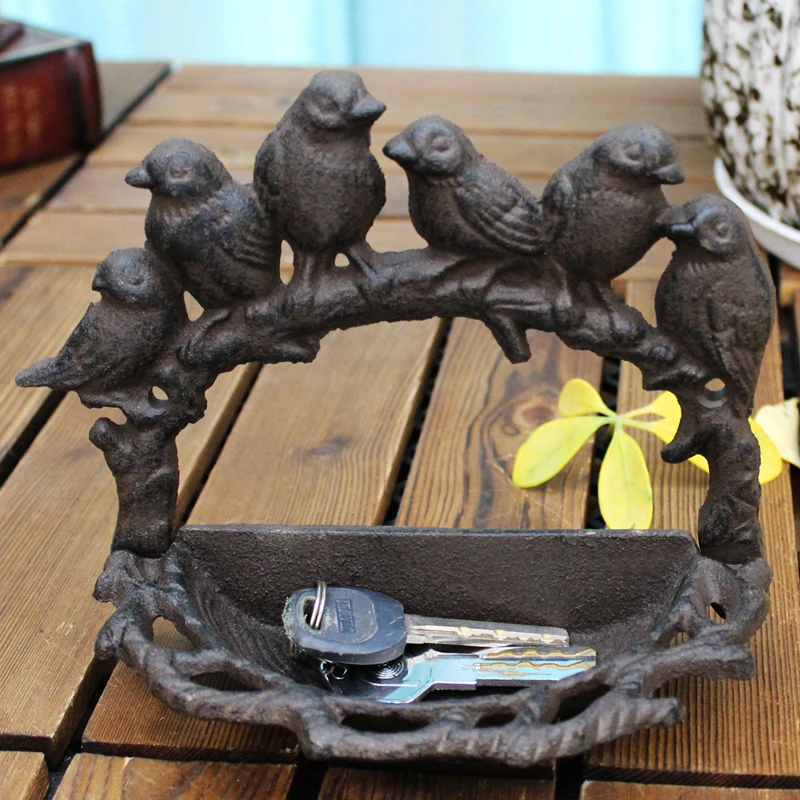 Cast Iron Craft Six Birds Shape Wall Hanging Key Box Storage Box Home Courtyard Wall Decoration Storage Box Wall Decoration