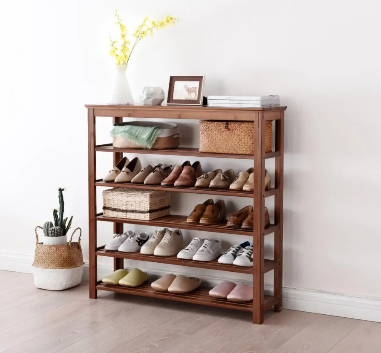 

3-Tier Shoe Rack Bamboo Wood Shoes Shelf Storage Organizer for Closet Hallway Entryway