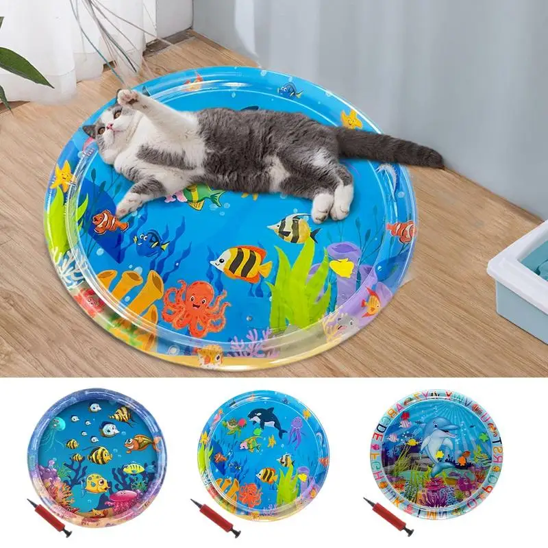 Water Sensory Play Mat For Cats Sea Fish Themed Mat For Cats Play Sensory Water Pad For Cats Pet Game Water Sensor Play Supplies