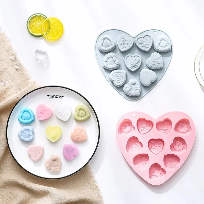 

10 Different Love Particles Valentine's Day Theme Shapes Silicone Chocolate Desserts Baking Droplet Cake Molds Kitchen Supplies