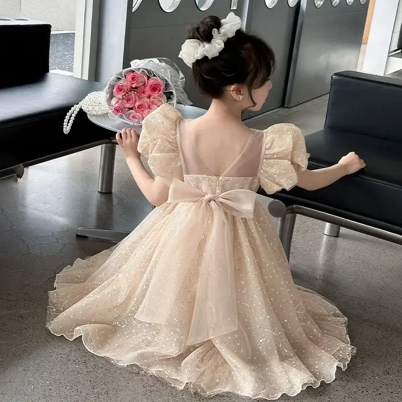 

Girls Princess Dress 2024 Fashion Childrens Bubble Sleeve Dress Summer Party Dress 2024 New Girl Clothes