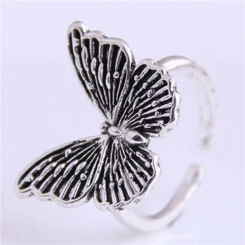 Heavy Metal Style Cyberpunk Exquisite Vintage Gothic Premium Feel Ring Hollow Butterfly Super Fairy Open Ring Fasionable Jewelry