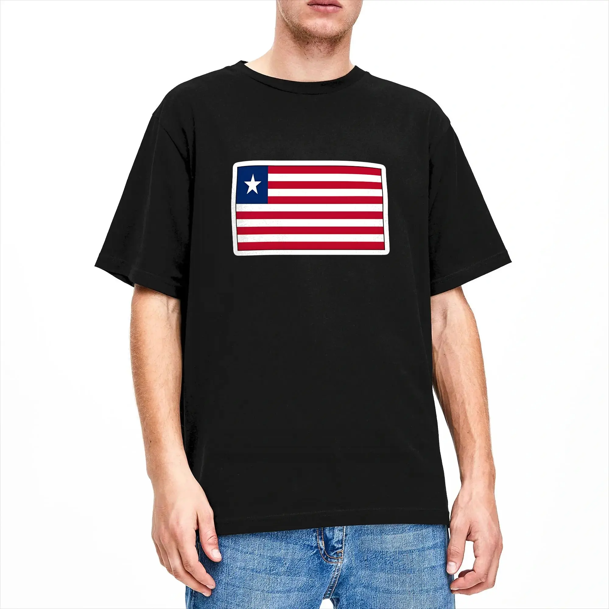 Liberia Flag T Shirts Men Cotton Crazy T-Shirts Round Collar  Tees Short Sleeve Tops 4XL 5XL 6XL