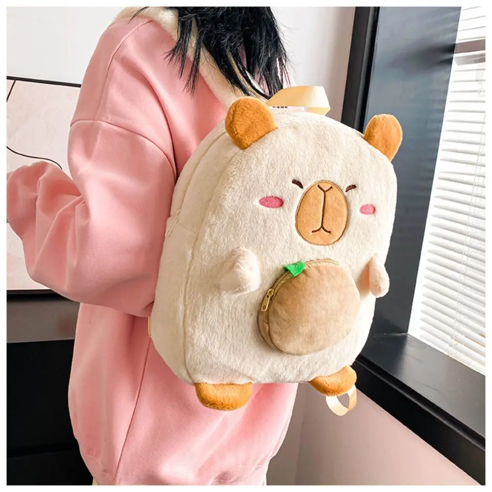 Kawaii Cartoon Capybara Rucksack Plüsch lustige Capybara Schult asche große Kapazität Kinder Geschenk Kinder Umhängetasche