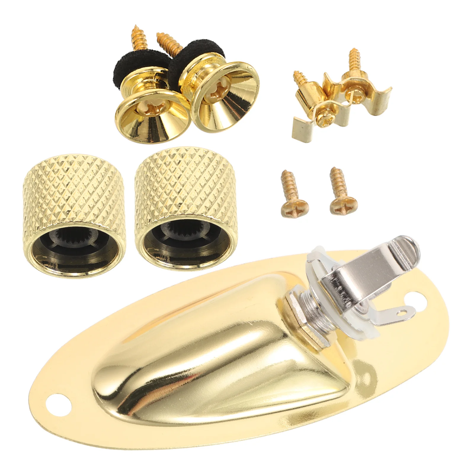 

Electric Guitar Parts Kit Boat Shaped Output Jack Strap Buttons Metal Knobs String Retainers Electric Guitar Replacement