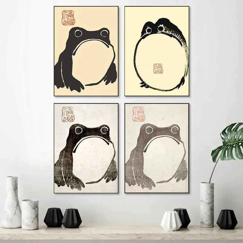 Vintage Japan Minimalist Frog Big Belly Bitter Faced Frog Wall Art Canvas Painting Poster Wall Pictures Home Decor Living Room