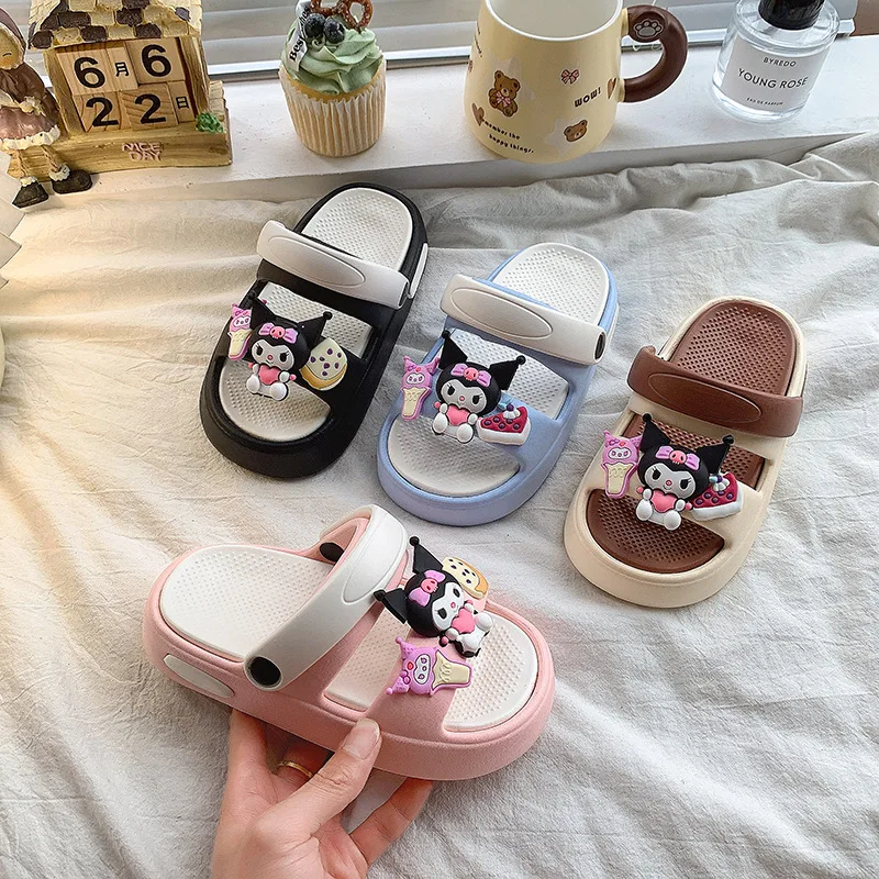 

Kids'Slippers Kuromi Bow Fashion Summer Shoes For Children Anti-slip Soft Thick Bottom Outdoor Slipper Pink Blue Size 26-35
