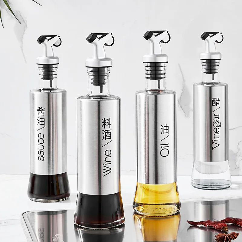 

Glass Leak Proof Pot Household Stainless Steel Automatic Opening And Closing Soy Sauce Vinegar Bottle Seasoning Pot Set.