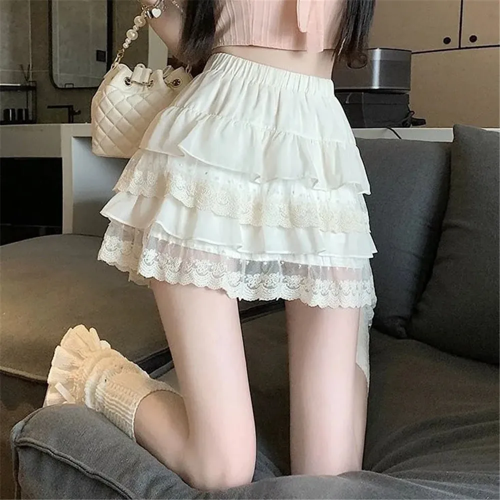 Witte Kanten Cake Rok Halve Rok Voor Vrouwen In Herfst Hoge Taille En Slanke A-Lijn Rok Voor Prinses Pluizige Rok Korte Rok