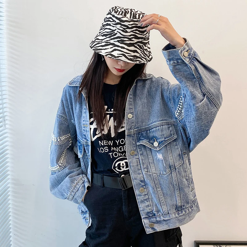 デニムジャケット レディース 本物のファー襟付き 女性用冬用パーカー 新しいフォックスファーコート ビーズ付き 取り外し可能なダウンライナー ストリートウェア 女性用