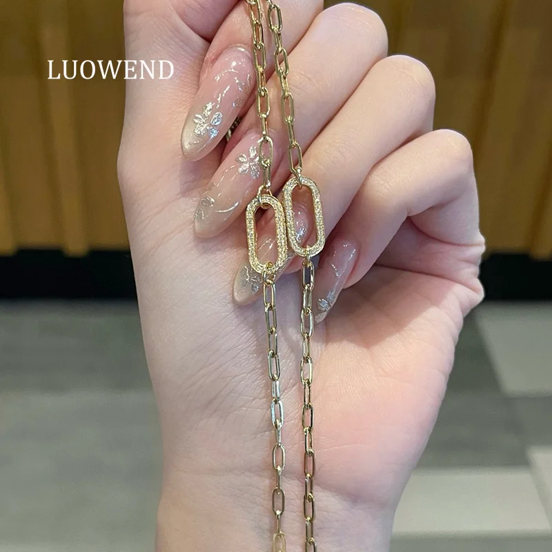 

LUOWEND 100% 18K Yellow Gold Bracelet Cuban Chain Design Fashion 0.22carat Real Natural Diamond Bracelet for Women Fine Jewelry