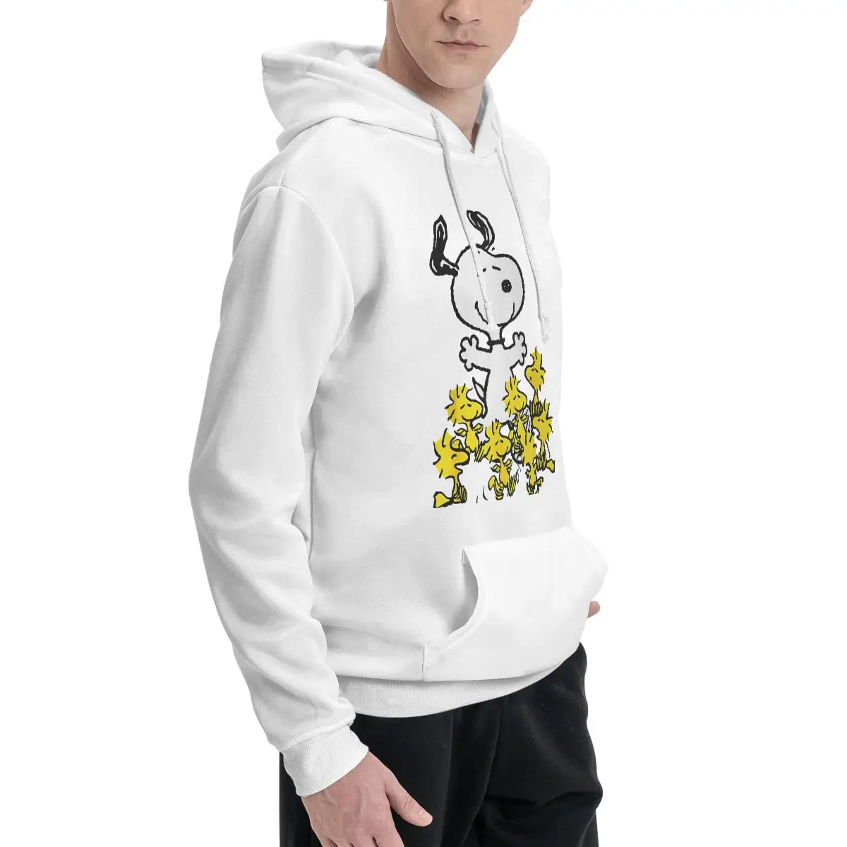 Vintage Hoodie Couple Thin Fleece Sweatshirt Man Snoopy Chick Party 100% Cotton Cartoon Sweatshirt Birthday Gift Hooded Tops