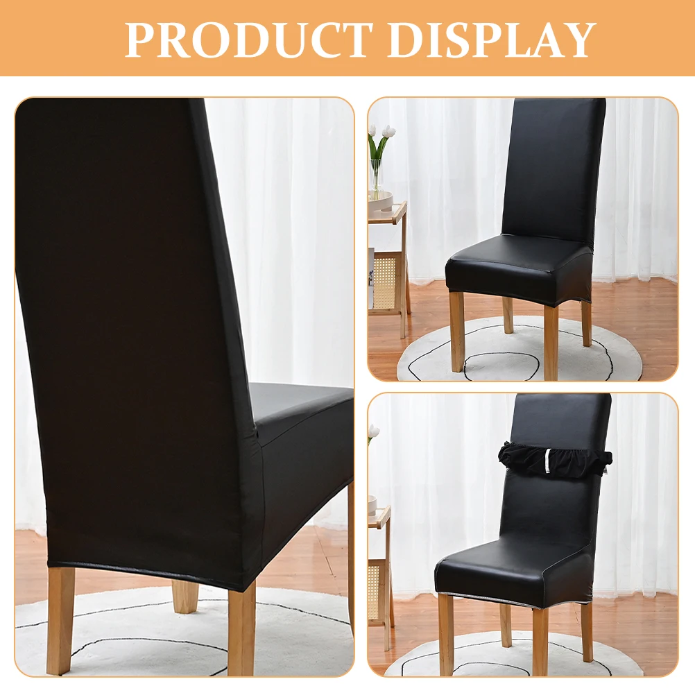 

Elastic PU Chair Cover Black XL Size Waterproof Removable Washable Dining Room Chair Protector Home Cover