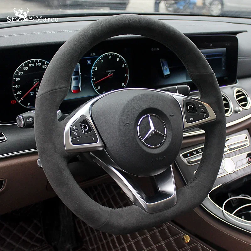 

For Benz C200 GLC260 E300L CLA220 GLE450 Stitch Alcantara Sport DIY Hand Sewn Steering Wheel Cover Interior