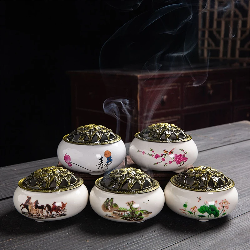 White PorcelainThree-legged Aromatherapy Stove DIY Household Indoor Pan Incense Wire Incense Burner Tea Ceremony Decor Gifts