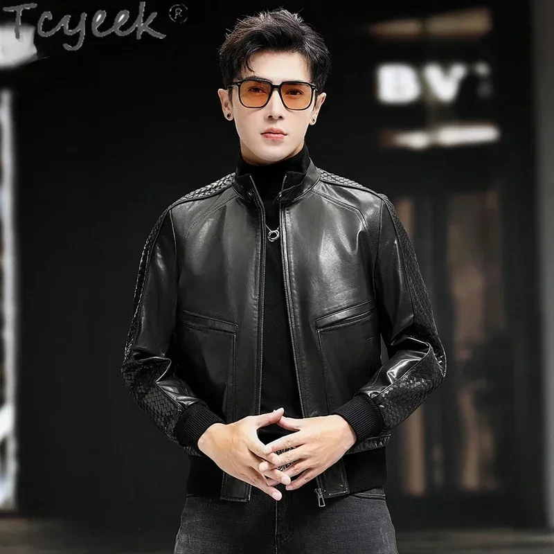 

Tcyeek High-end Real Leather Jacket Men Autumn Winter Motocycle Leather Jackets Fashion Genuine Goatskin Coat Male Clothes Short