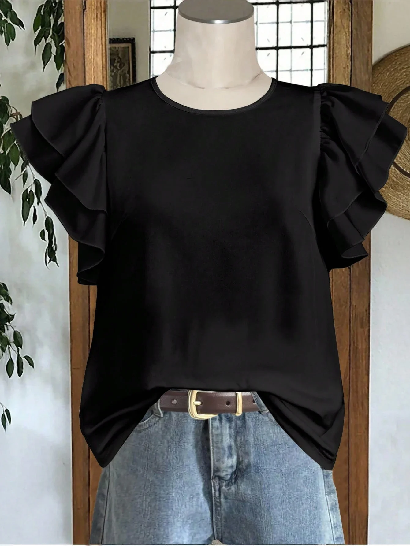 Casual Black Round …