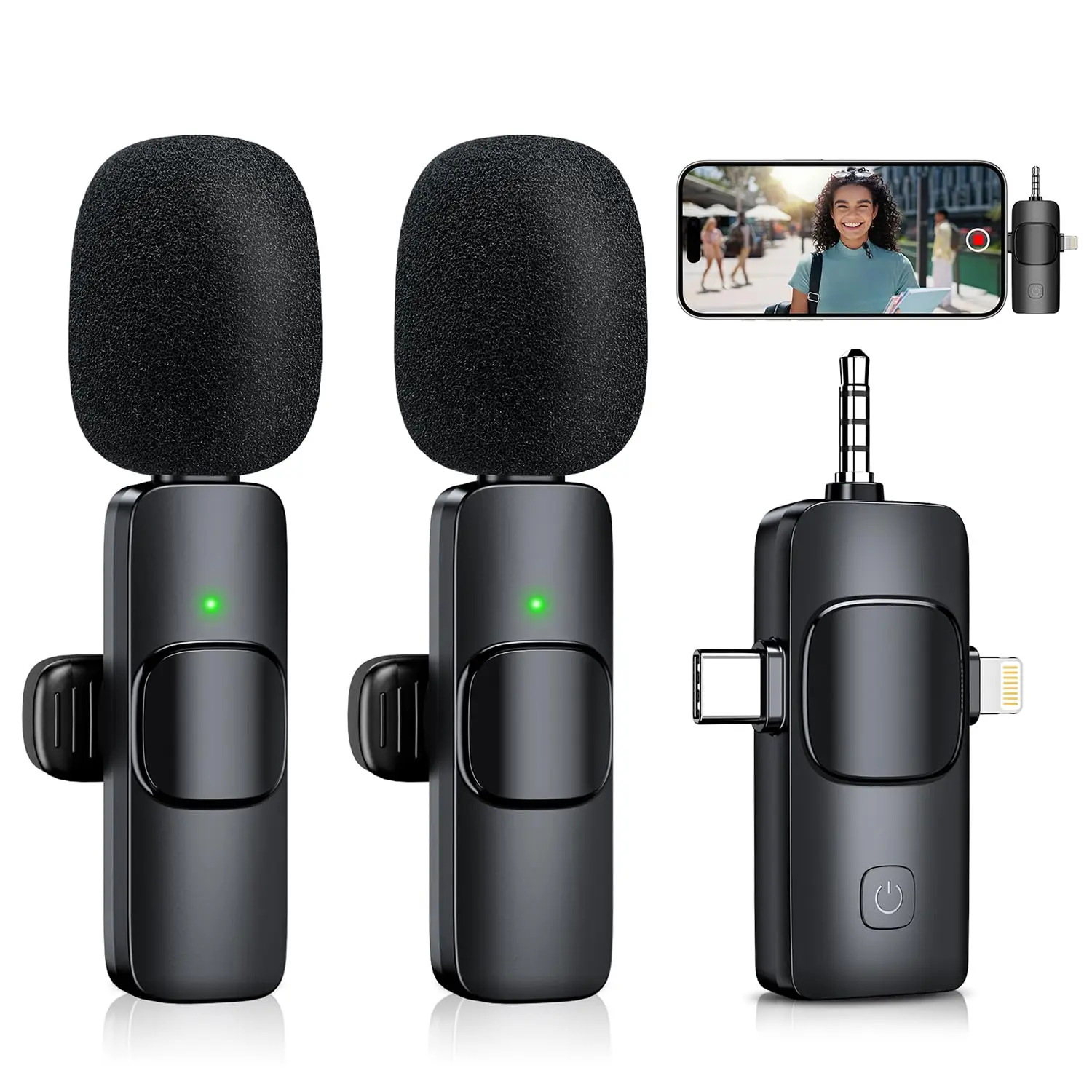

3 in 1 Wireless Lavalier Microphones for iPhone iPad Camera Android Devices, Mini Microphone for Recording, Noise Reduction