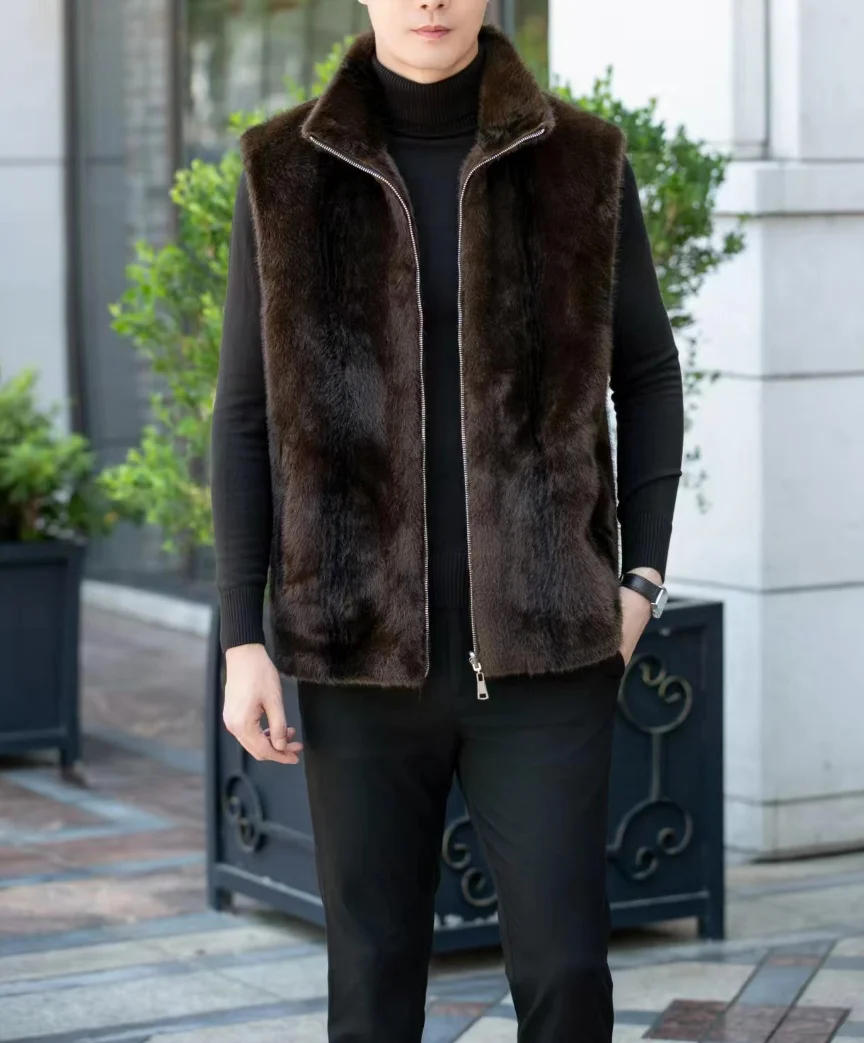 Winter Men's Stand Collar Imitation Mink Double-Sided Vest