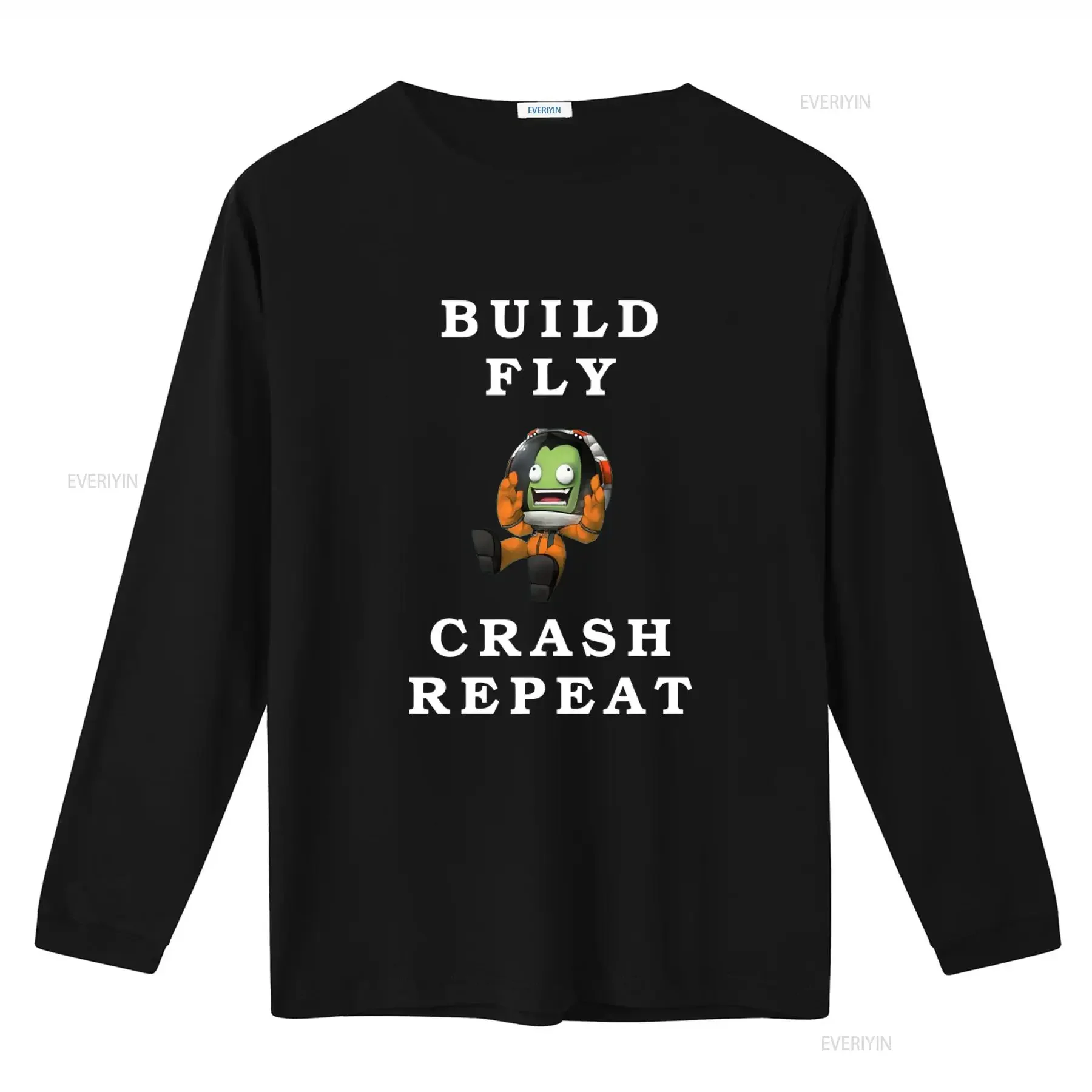 Build Fly Crash Repeat Kerbal Space Program Logo T Shirt for Men S 3XL vintage Washed Comfortable Soft Versatile