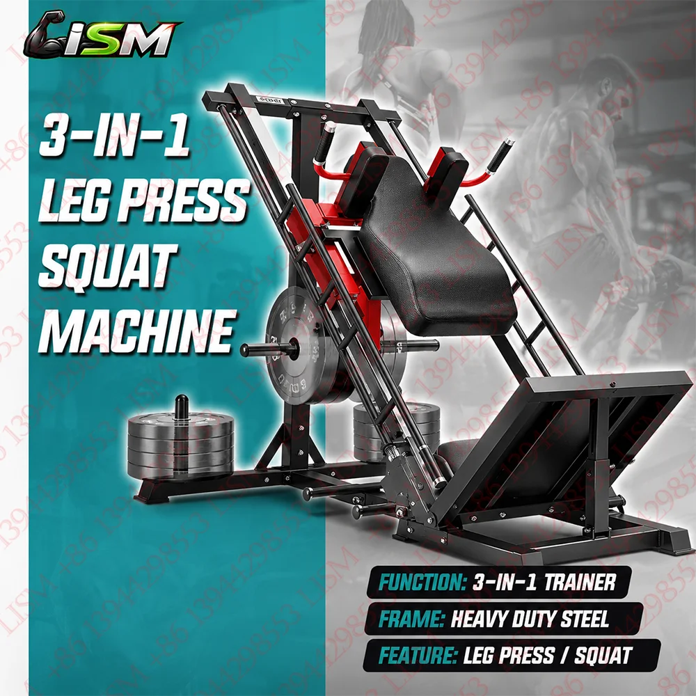 Máquina 3 em 1 para Leg Press e Hack Squat com Suporte Lombar e Rolo Quad Track Ajustável – Equipamento de Treino de Força para Parte Inferior do Corpo para Academia Doméstica