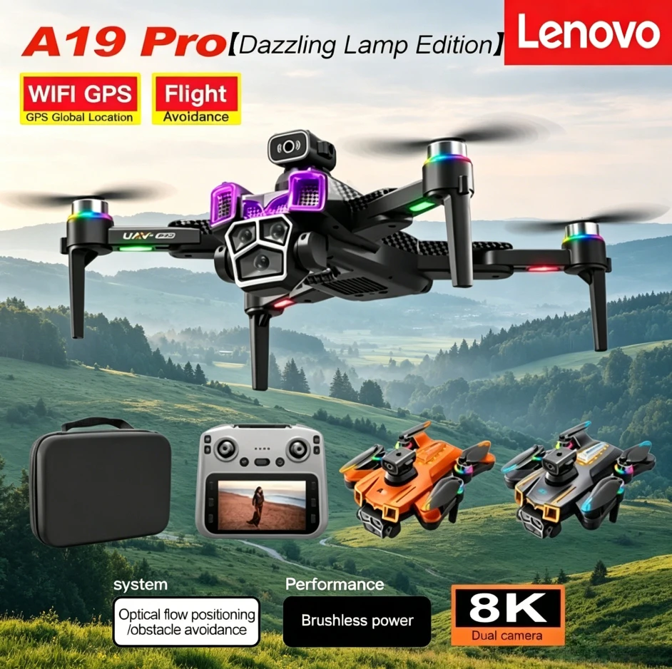 Dron Lenovo A19 Pro 4K HD 8K Profesional 5G GPS con Doble Cámara para Fotografía, Plegable, sin Escobillas, Quadcopter RC, Juguetes de Drones de Larga Distancia