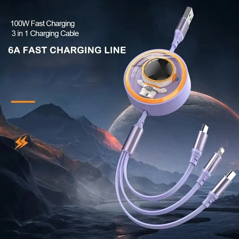 3 In 1 5A Super Fast Charging Data Cable Suitable For IPHONE Huawei Samsung Xiaomi Poco Mobile Phone Telescopic Charging Cable image 2