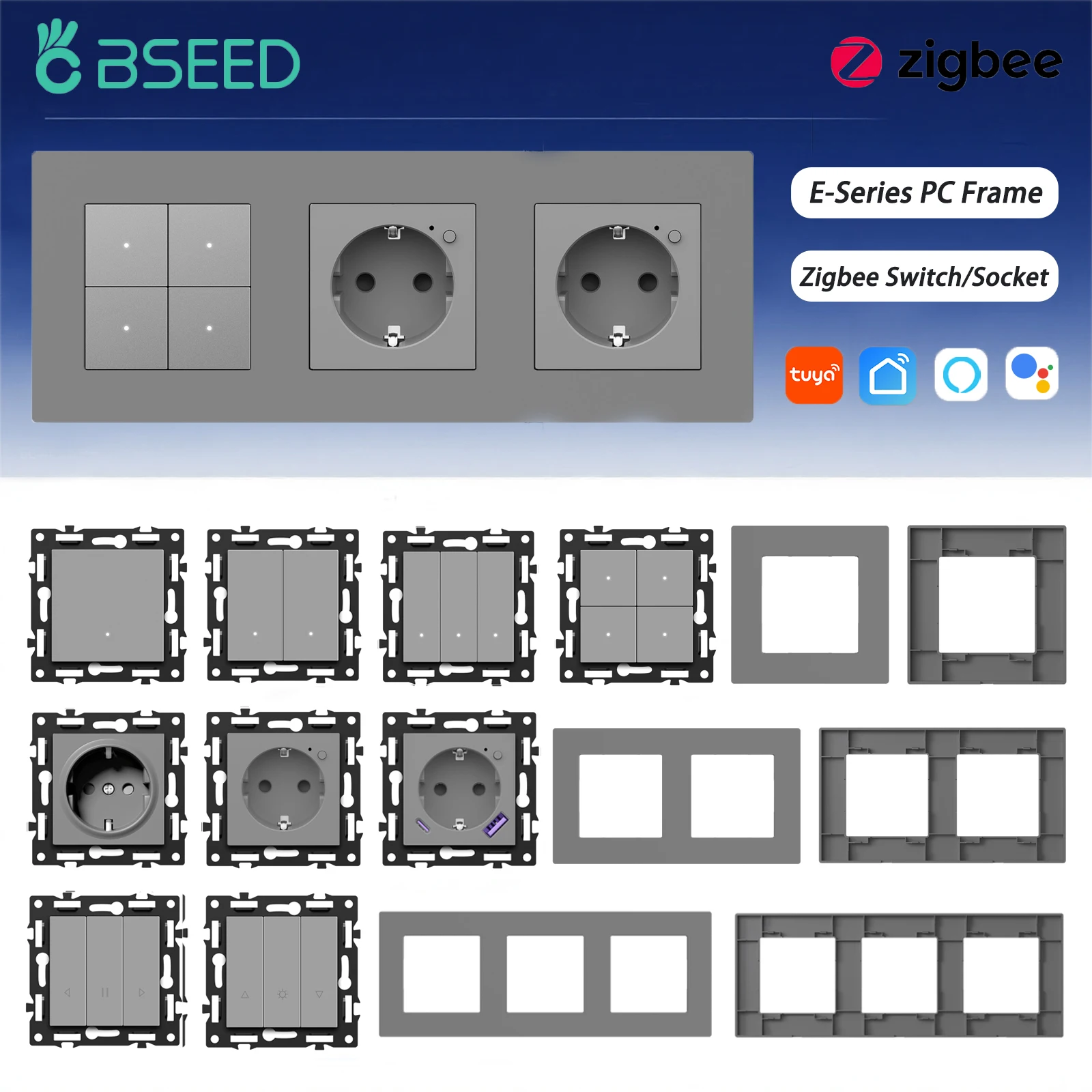 BSEED 1/2/3/4Gang Zigbee Click interruptor parte marco de plástico atenuador inteligente cortina función de interruptor DIY parte UE piezas de enchufe inteligente