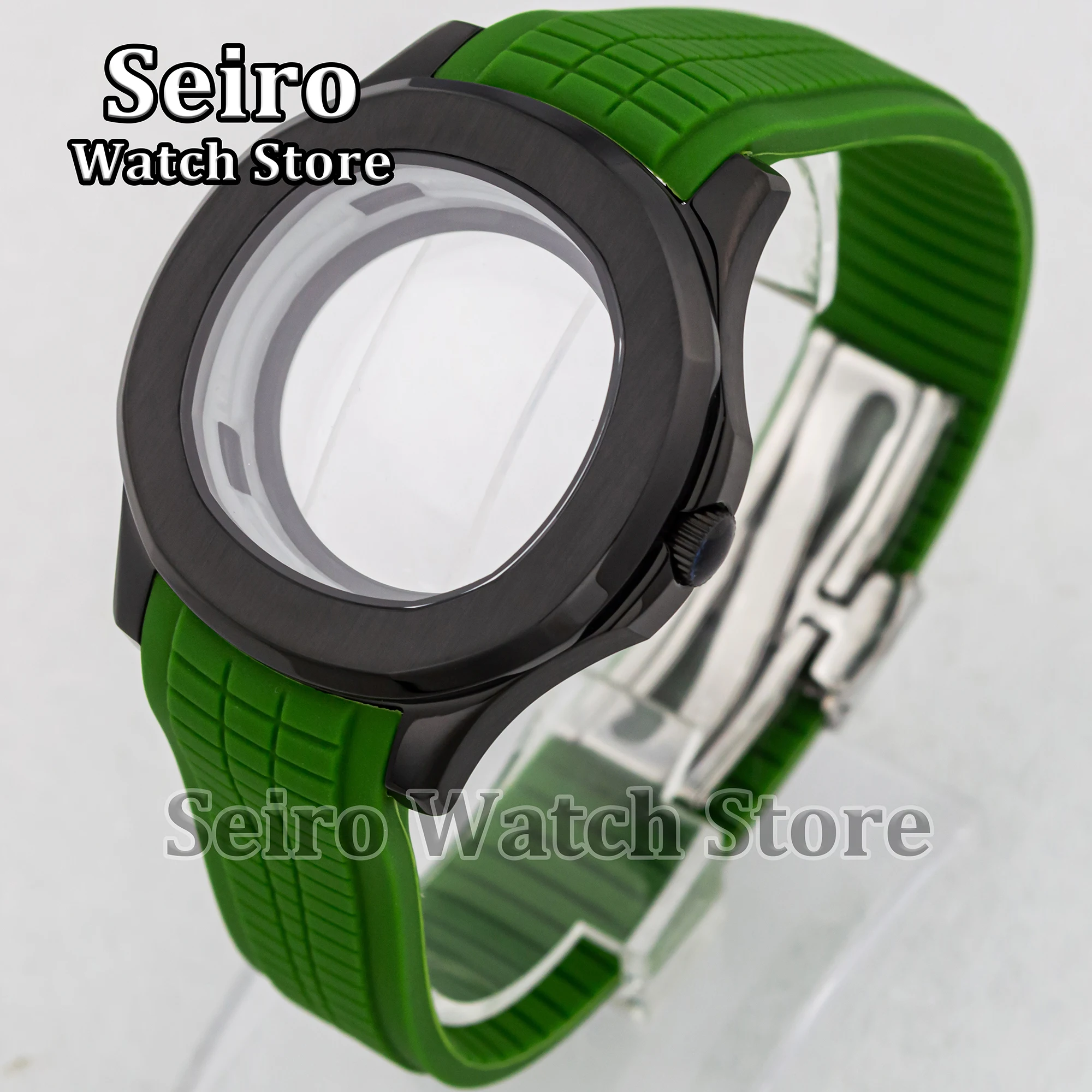 Casing jam tangan 42MM tali karet PVD kaca safir Hitam 100M suku cadang jam tangan tahan air untuk gerakan AQUANAUT Nautilus NH35 NH36