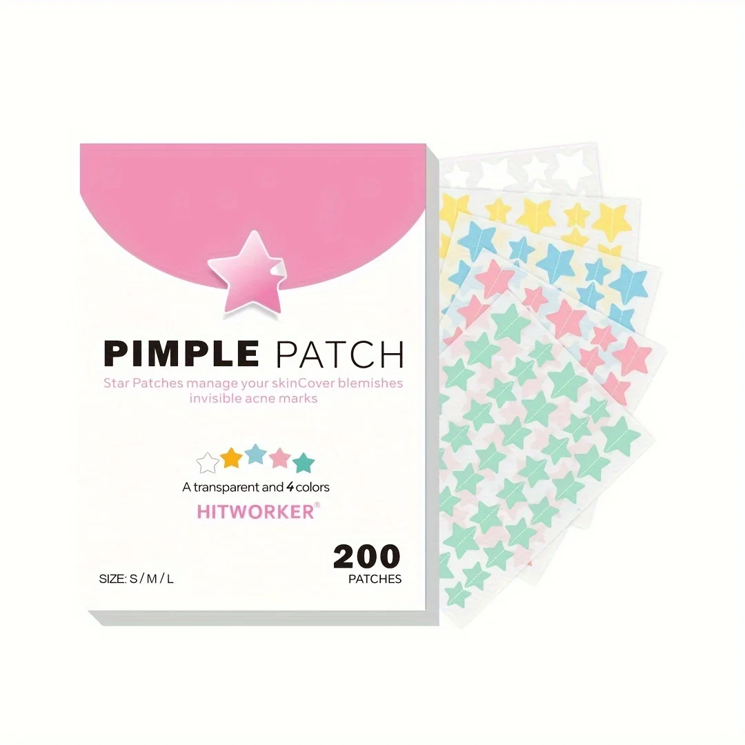 200 Count Hydrocolloid Patches - Invisible Transparent Cover, 2 Sizes (48-72 Hour Durability), Color Variety (Pink/Yellow/Green）