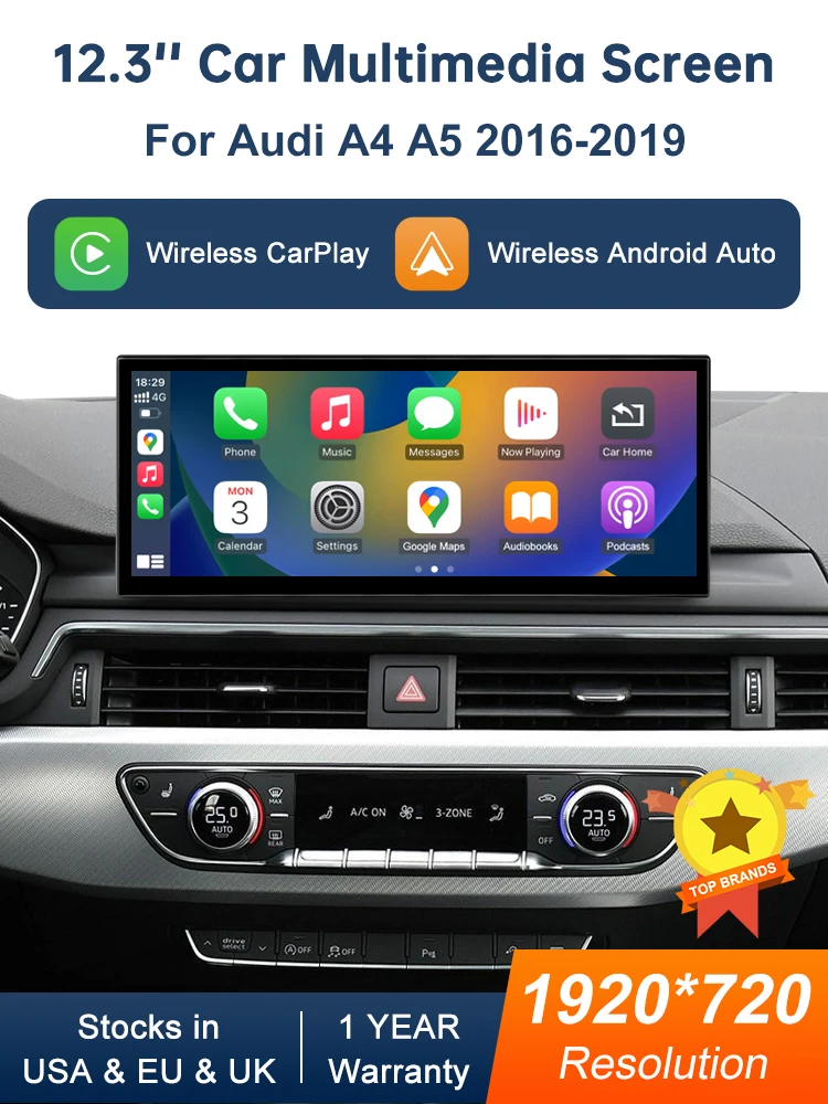 12,3 zoll Multimedia Display Touchscreen Für Audi A4 S4 A5 S5 2014-2019 Airplay Miracast Funktion Drahtlose Carplay android Auto