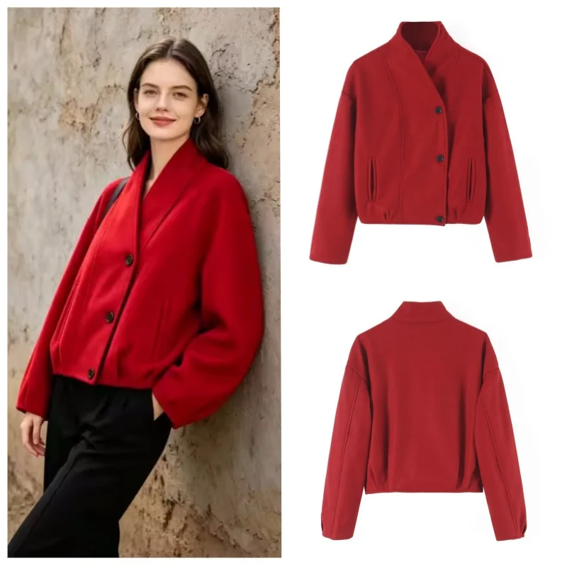 Guobioziy 2026 Women's New Soft Red Jacket Fashionable and Versatile Elegant and Graceful Casual and Generous