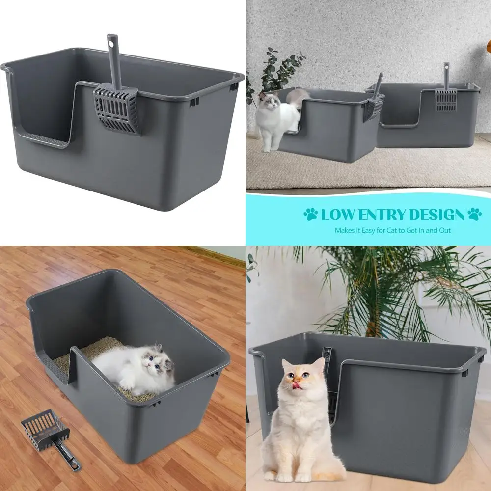 

Большой серый пластиковый лоток для кошек с высокими бортиками и поддоном, 2 шт.