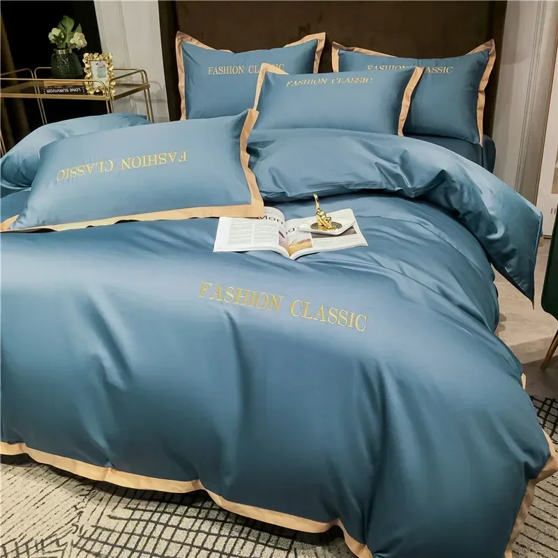 

J Luxury Embroidery Letter Bedding Set Twin Queen King Duvet Cover 220x240 Bed Linen Sheet Nordic Bedclothes High Quailty Cotton