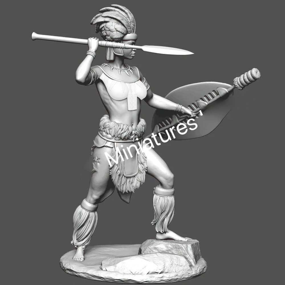 Mulher Guerreira Zulu 1/24, figura modelo de resina, GK, tema histórico, kit desmontado e sem pintura
