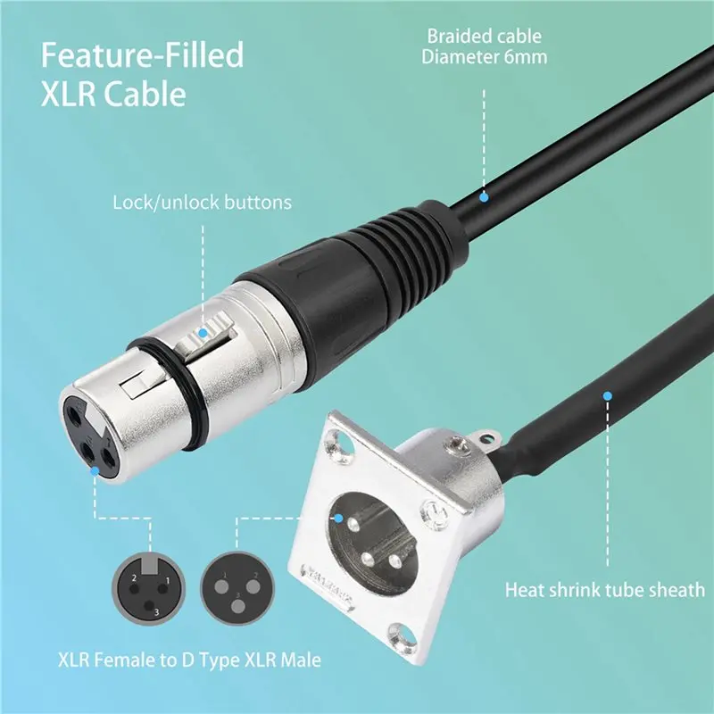 B76B 8 Pack D Type XLR Cable Male to Female Pass Through Connector for Stage Box Patch Panel 0.6m