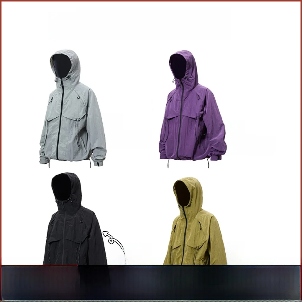 

Outdoor Tactical Nylon Workwear Jaet with Hood Stand Fit Zipper Closure Youthful Sle Windproof Youth ular Autumn Ja...