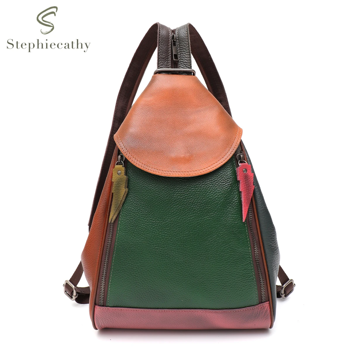 SC Genuine Leather Cowhide Backpack Women Retro Sprayed Color Functional Cross body Shoulder Bag Multi Pockets Travel Knapsack