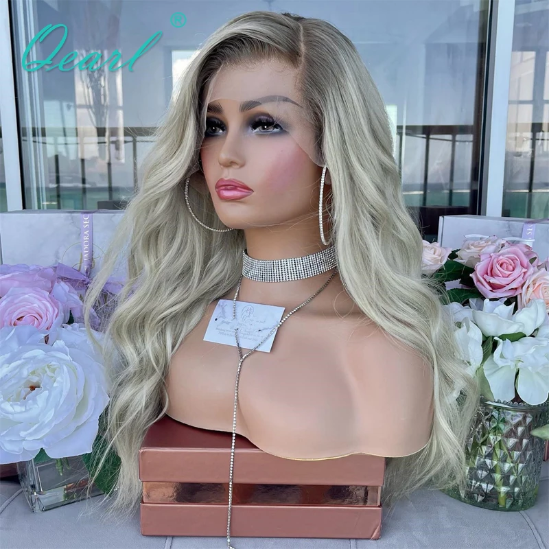 Free Part Full Lace Wig Ash Blonde Top Lace Frontal Wigs for White Women HD Transparent Virgin Human Hair Wig Natural Wavy Qearl