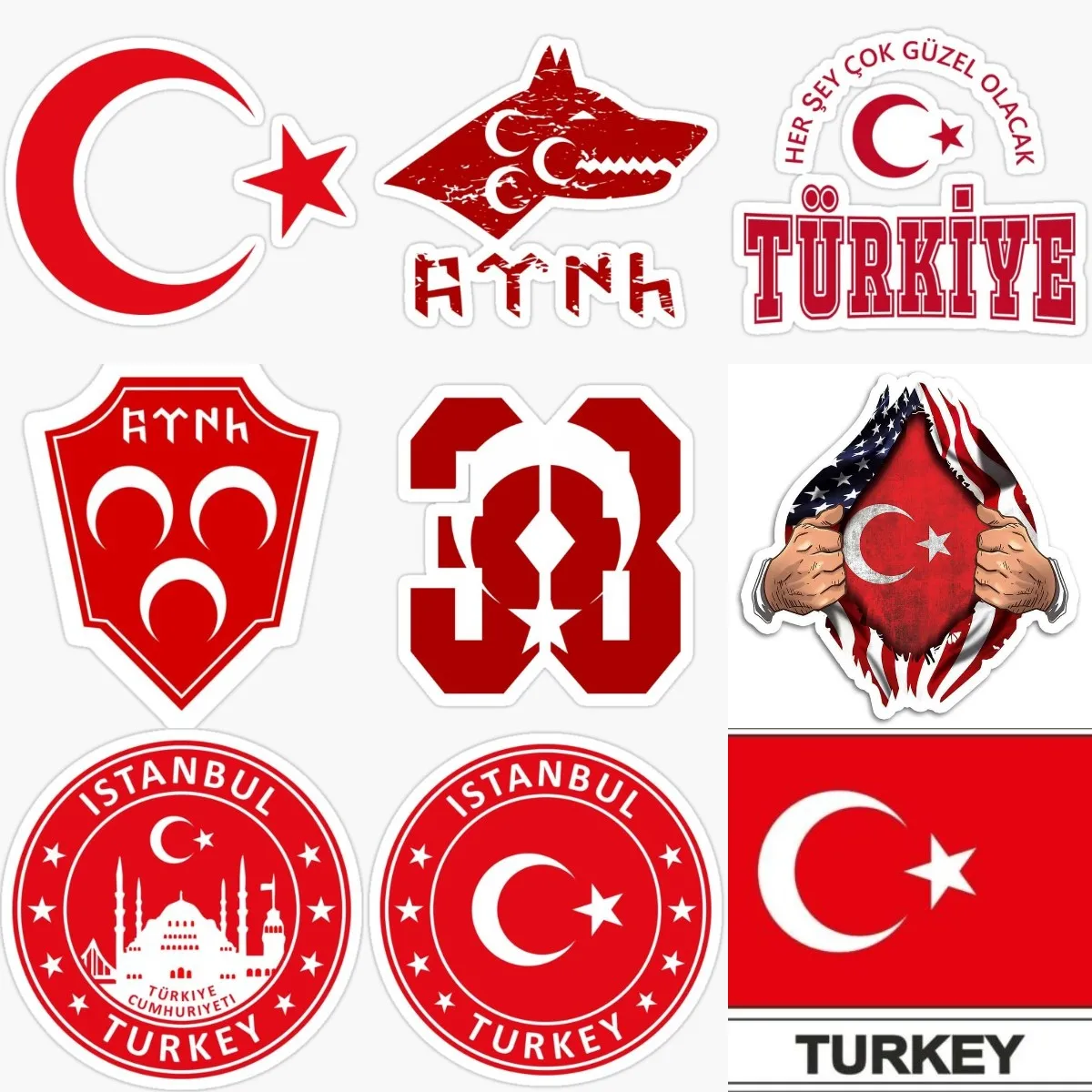 Türkiye Turkey Map Wolf Moon and Stars Laser Badge Sticker for Decorate Camper Motorcycle Wall Car Helmet Table Covered Scratch