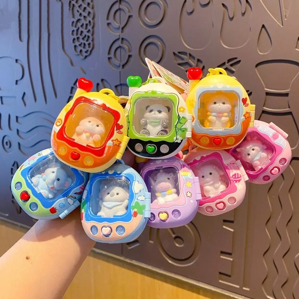 Cute Mini Cat Dog Keychain Retro Television Bag Charm Light Up Pendant Press Flash Pet Lovers Animals Keyring Birthday Gifts
