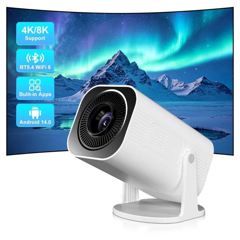 Mini Proyector Salange P330 Android 14, Compatible con 4K 8K, Resolución Nativa 1080P, WiFi 6, Bluetooth 5.4, Corrección Trapezoidal Automática, Proyector Inteligente para Dormitorio